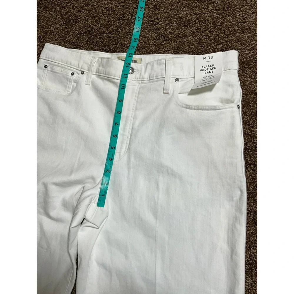 Madewell Flared Wide Leg Jeans Women's Size 33 White Denim Raw Hem - Picture 6 of 8